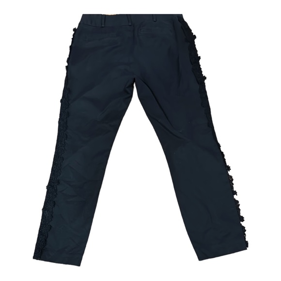 Anthropologie Elevenses Black Daisy Crochet Lace Trimmed Tuxedo Crop Pants - 6 - Picture 8 of 15